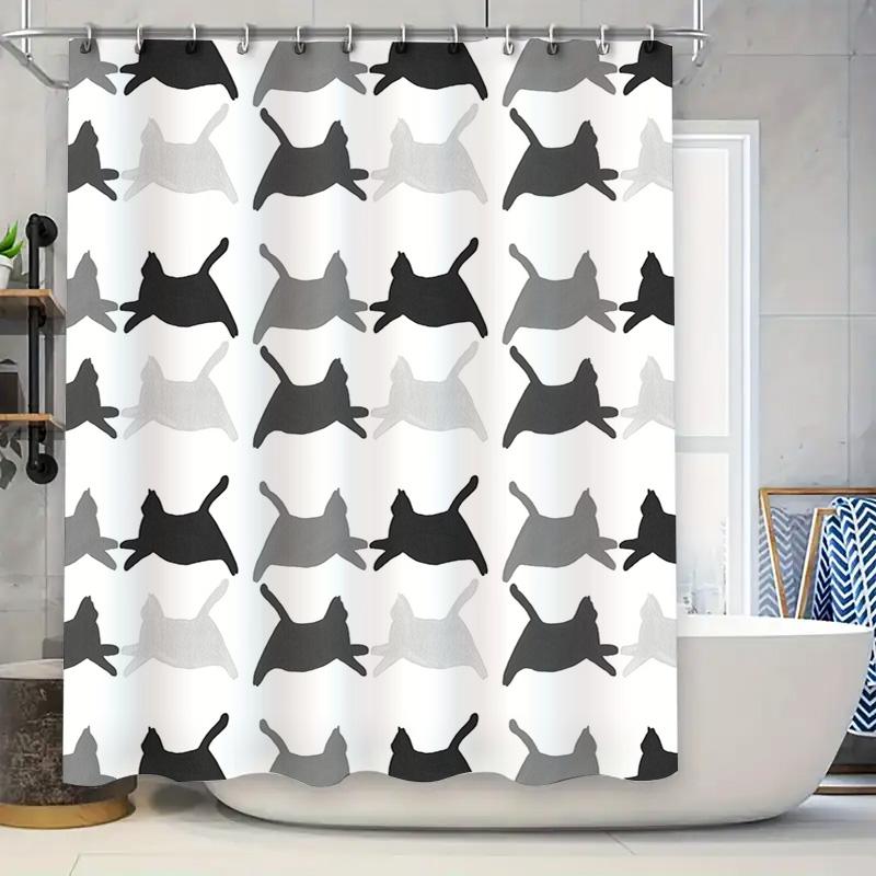 Cat Shower Curtain Print Design Polyester Waterproof Bath Mat Decorative Home Accessories