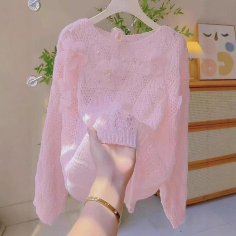 

Floral Knitted Sweater Spring and Autumn Fashionable Versatile Sweater Onesize рожевий