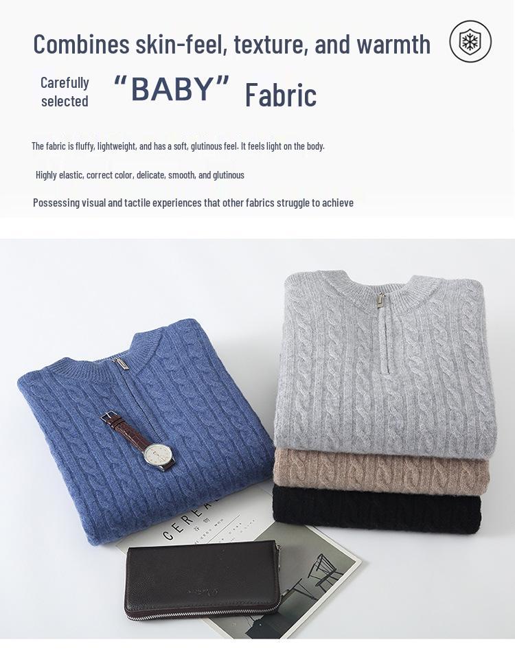 Men's 100% Wool Half-High Collar Sweater - Loose Fit, Thick Knit, Casual Business Style