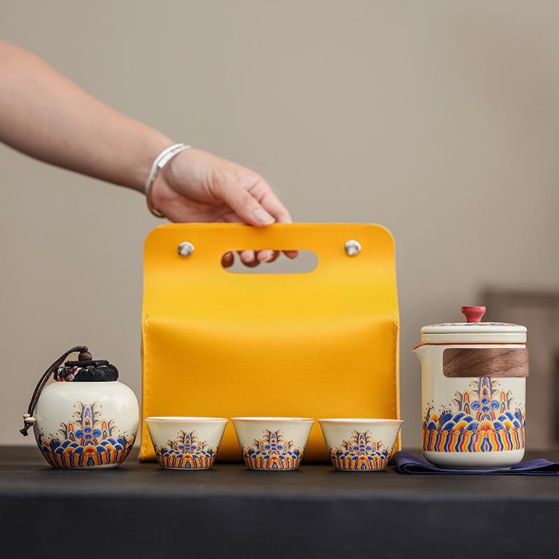 Travel Tea Set Portable Outdoor Ancient Rhyme Ru Kiln Tea Set Annual Meeting Business Gifts