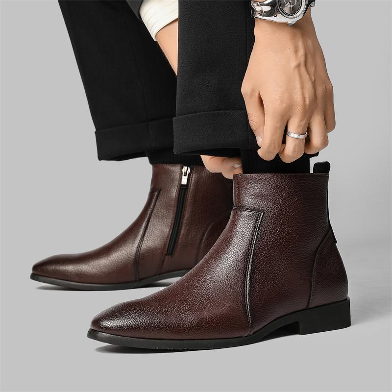 Fashion Vintage Style Business Boots Luxury Brand Side Zipper Men Chelsea Boots Casual Footwear All-match High Quality Brown Ankle Boots