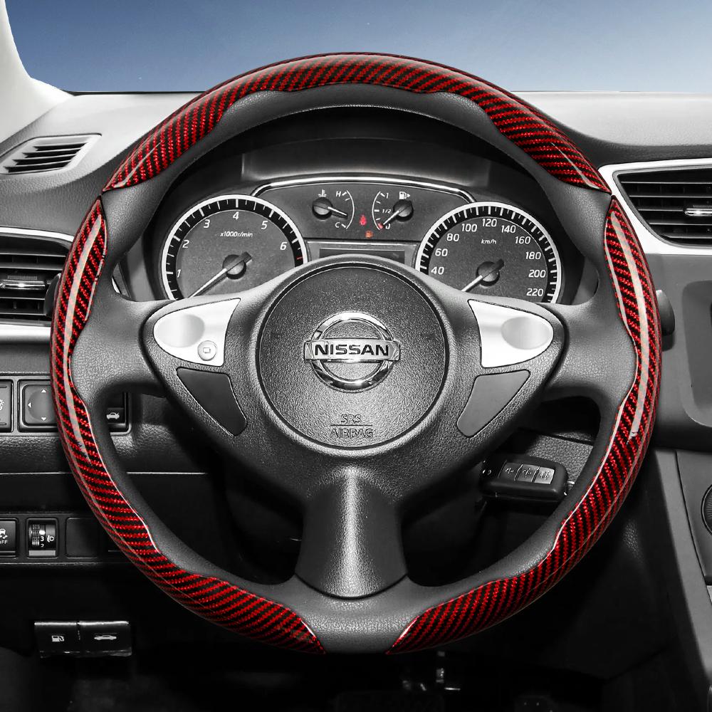 Suitable for Nissan Carbon Fiber Texture Steering Wheel Cover with Segmented Quick-Release Design, Durable, for Rogue X-Trail Kicks Qashqai Sentra Al