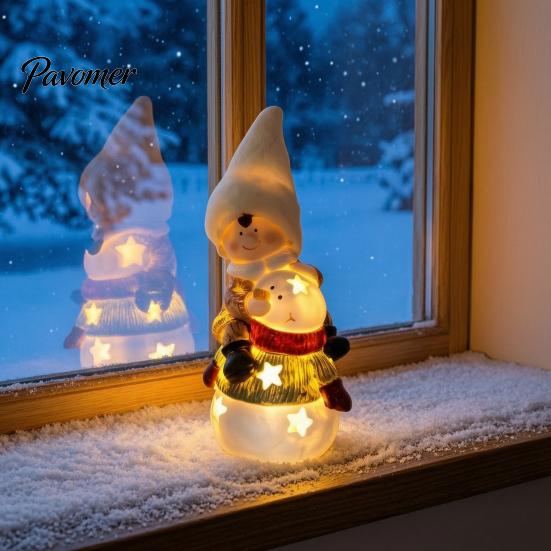Weihnachts-Eingangsbereich-Dekoration Leuchtendes Ornament, Langlebiges Harz mit Warmem LED-Licht Design, Exquisite Tischdekoration für Festliche Feiertagsatmosphäre Figur für Zuhause