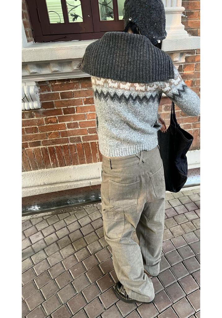 Women's Retro Fair Isle Puppy Jacquard Cardigan - High Neck, Thickened, High Waist, Double Zipper, Short Jacket for Autumn/Winter 2026.