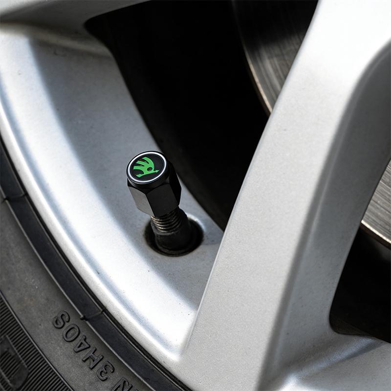Car Tire Valve Caps for Skoda Octavia Kodiaq Kamiq Fabia RS Rapid Yeti Karoq Vision (5 Pack) Metal Hub Caps Car Accessories Tool