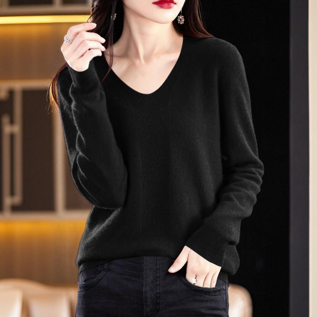 Pullover Sweaters For Women V Neck Soft Lightweight Loungewear Breathable Loose Fit Long Sleeve Travel Sweater Tops