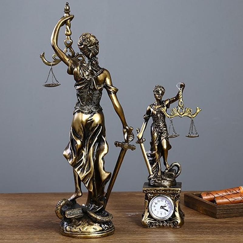 Antique Bronze Finish Lady Justice Themis Resin Statue Retro Blindfolded Justice Goddess Sculpture For Lawyer Office Court Decor