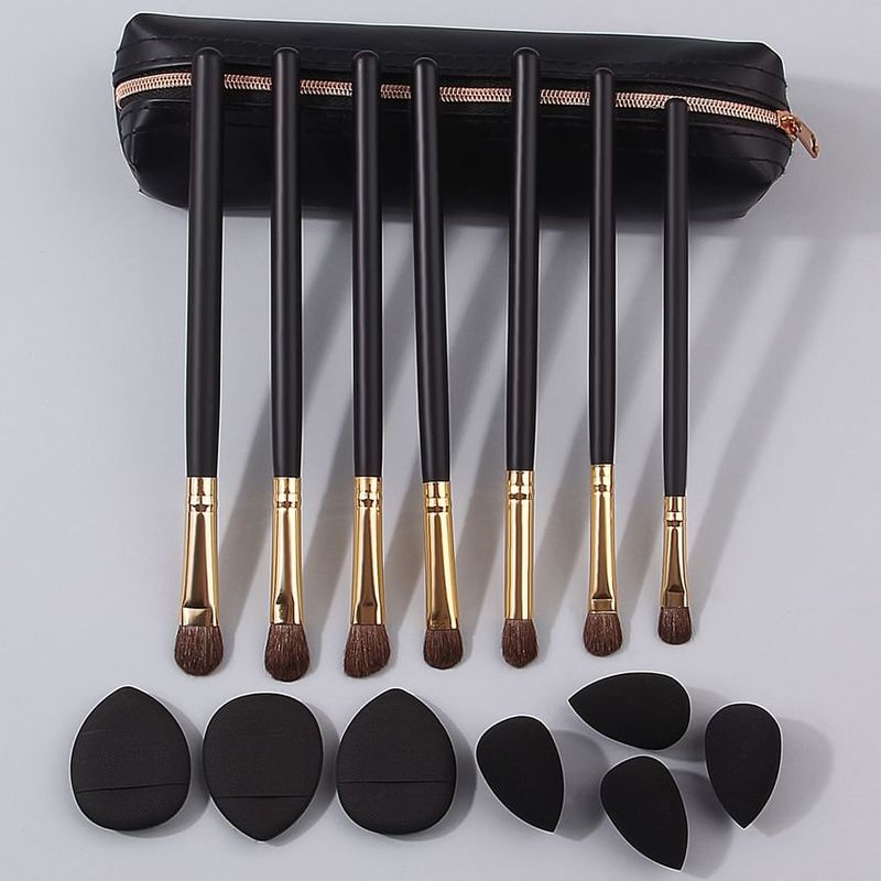 REGENBOOG - Set of 15: Horsehair Eyeshadow Makeup Brush + Mini Finger Powder Puff + Mini Makeup Blender Beauty Sponge + Case
