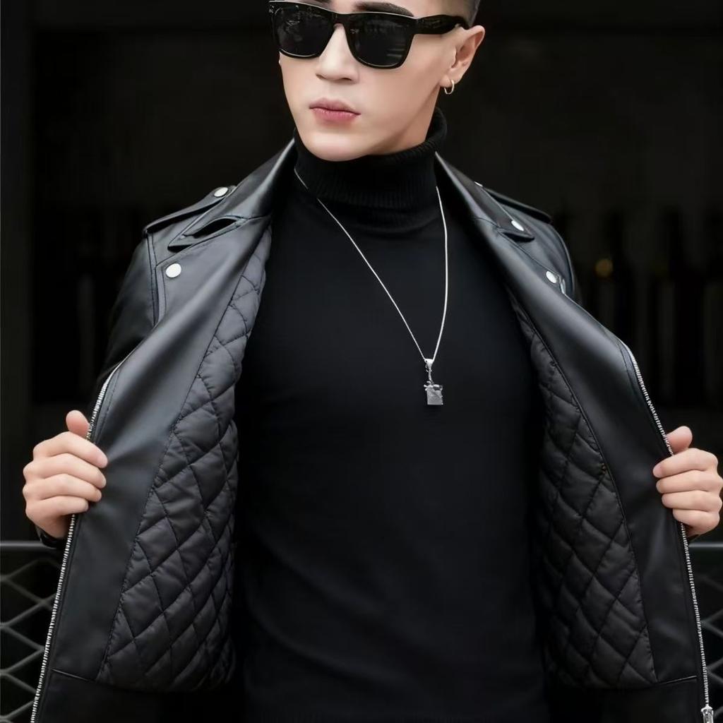 Steelstamp printed leather jacket men's spring and autumn lapel zipper locomotive riding trend fashion loose casual pu leather jacket