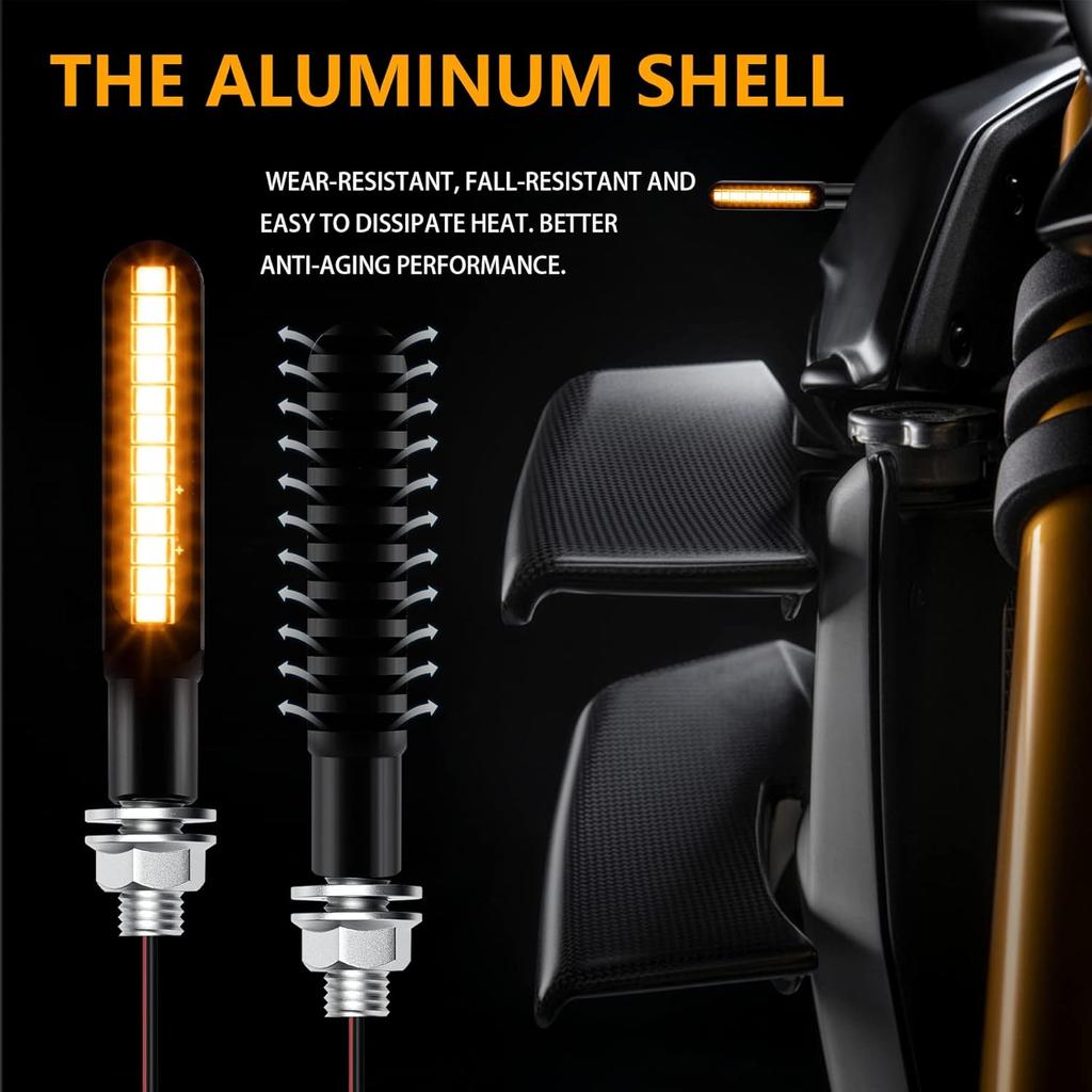 2PCS Flowing LED Motorcycle Turn Signal Lights, Aluminum Alloy 12V Super Bright Motorbike Front Rear Blinkers Indicators Fit For Harley Honda KTM