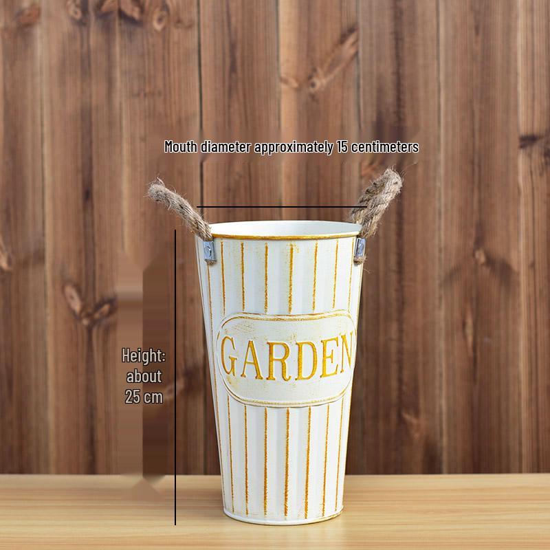 Hydration Bucket Retro Wrought Iron Flower Vase for Home Decor and Arrangements - Extra Large Dried Fresh Floral Display Cylinder