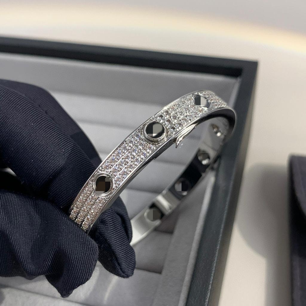 High Version V Gold Classic LOVE Thick Plated 18K Rose Gold Wide Version Three Rows of Diamonds Gypsy Black Nails Couple Bracelet