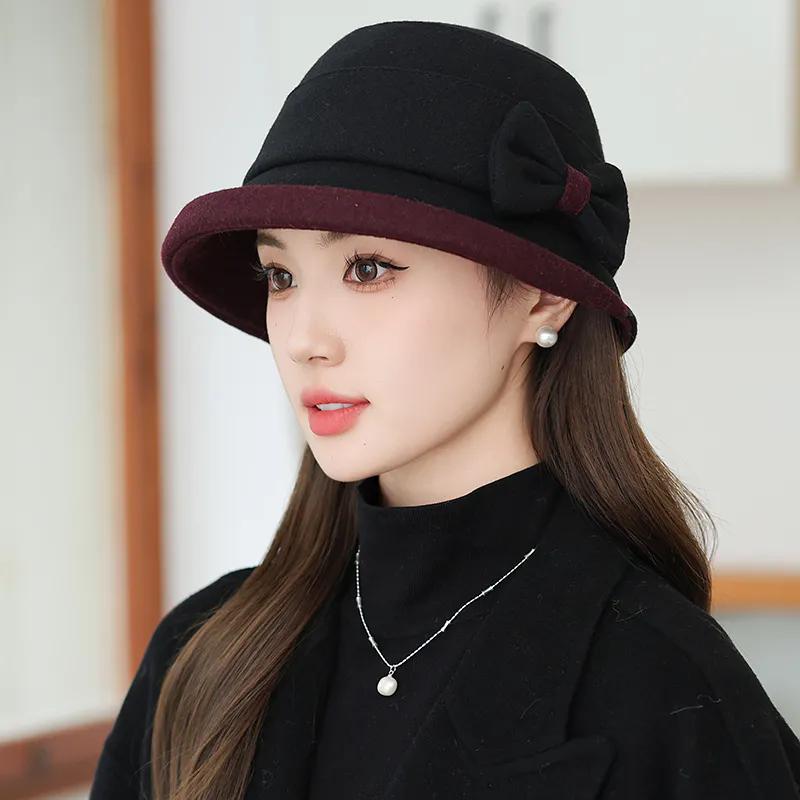 

WTEMPO Женские однотонные теплые зимние шляпы-ведра с бантом для офисных леди, для улицы, для поездок на работу, непродуваемые, защищающие от холода 1pc чёрный