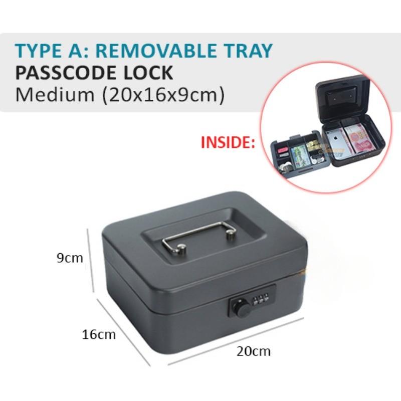 

Замок с ключом / кодовый замок Кассовый ящик для наличных денег Съемный поднос Сейф Копилка Магазин Супермаркет Шкаф для хранения денег A - PW Lock, Medium