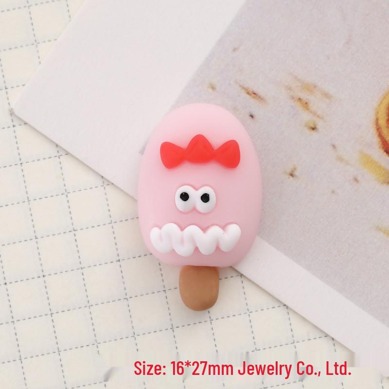 Resin Cartoon Popsicle Earrings Keychain Pendant Phone Case Hair Clip DIY Accessories розовый
