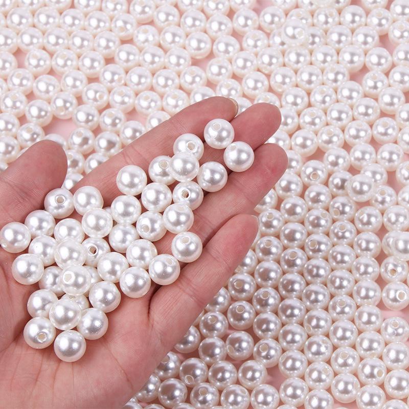 ABS High-Gloss Imitation Pearl Beads: Rice White, Pure White & Mixed Colors for DIY Clothing Accessories
