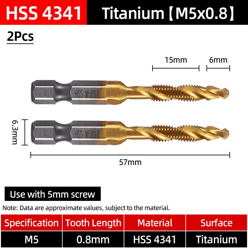Hex Screw Thread Metric Tap Drill Bits Set HSS Titanium Composite Countersink Drill Reamer Metal Tapping Chamfering Tool Kit