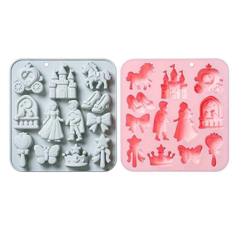 12 Cavity Silicone Mold for Cake Decoration 3D Prince Princess Castle Horse Fondant Candy Chocolate Mould for Baking