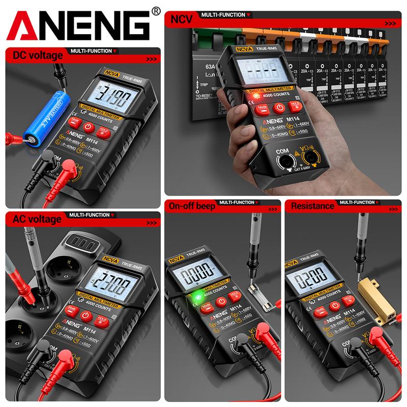 ANENG M114 Digital Multimeter + BT173 Battery Tester 4000 Counts Auto Ranging NCV Backlight Electrical Tool Kit