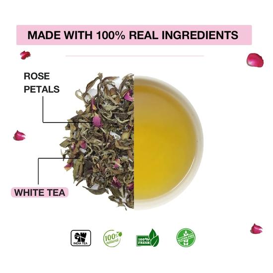 TEA SENSE Bed of Roses White Tea | 50g | Loose Leaf | Smooth Floral Peaceful | 25 Cups+