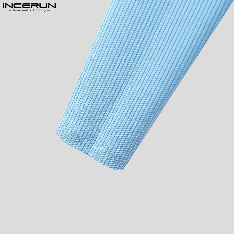 INCERUN Maglietta casual attillata irregolare con collo alto e spalle scoperte da uomo, con cerniera
