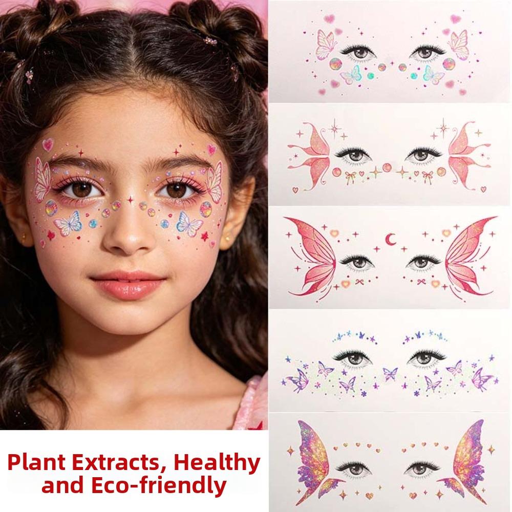Realistic Glitter Butterfly Face Tattoo Waterproof Face Temporary Tattoo for Parties Concerts