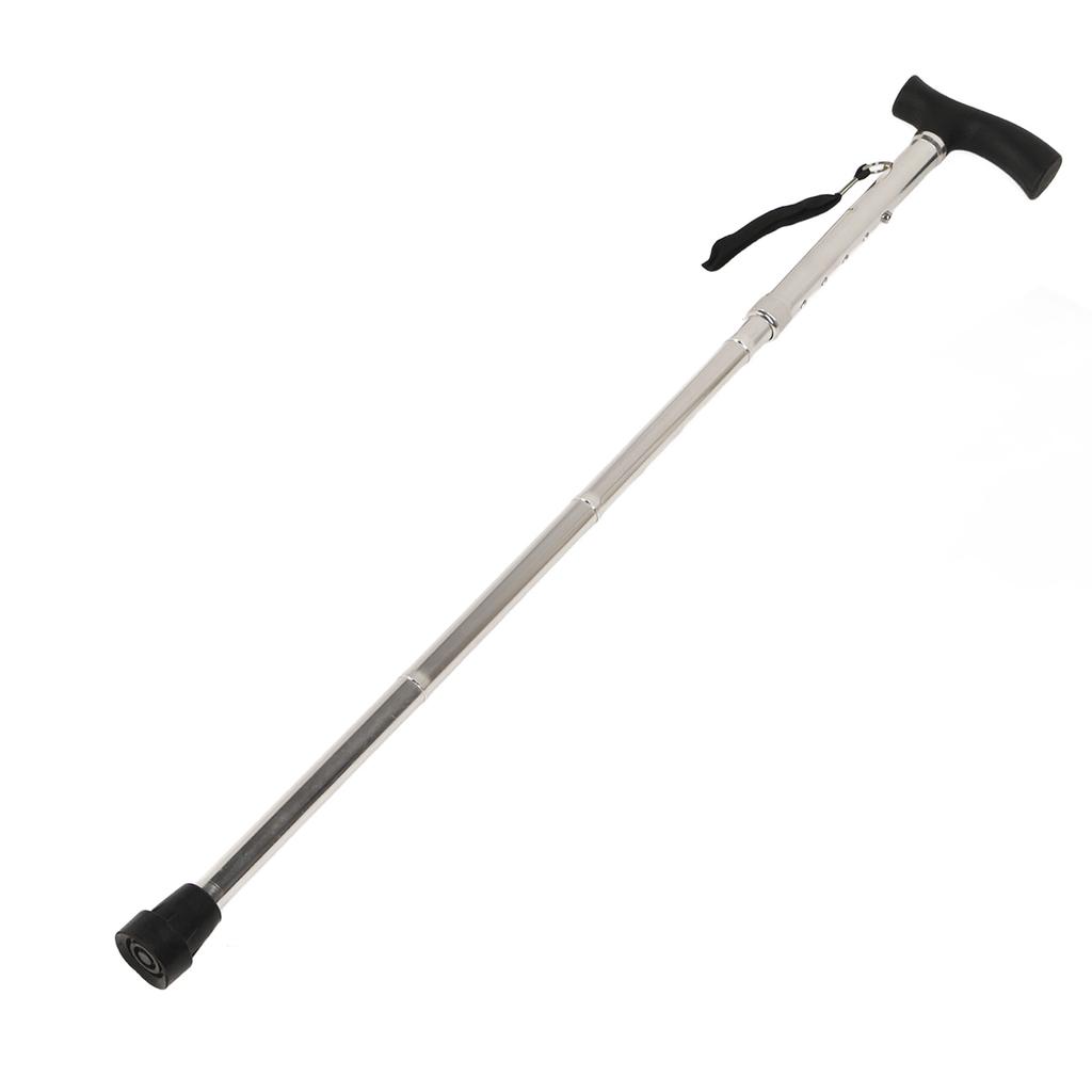 Walking Stick 5 Section Folding Aluminum Alloy Rod Anti Skid Rubber Pad Trekking Stick Silver