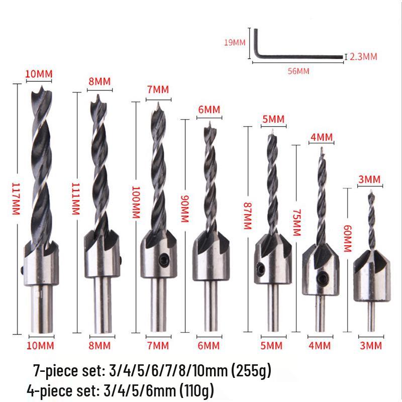 Three-Point Woodworking Countersink Drill Bit Set