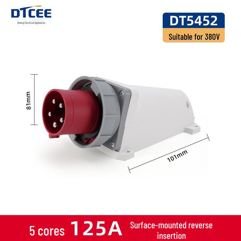 63A IP67 Reverse Insertion Plug Socket with 3-Core, 4-Hole, 5-Pin Connector