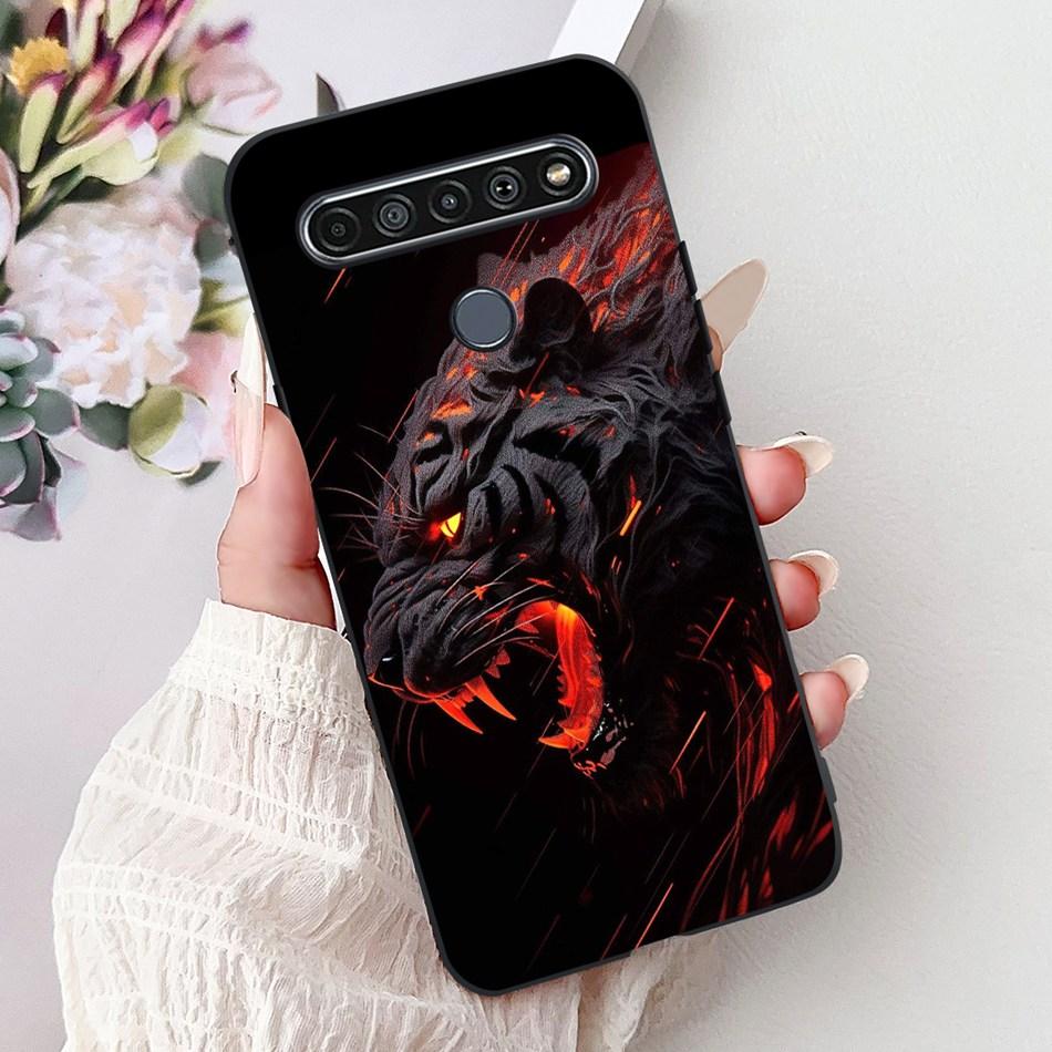 For LG K41S K51S 2020 Elegant Floral Cat Printed Phone Case For LG K41S K51S LM-K410 LM-K510 Black Silicone Soft Cases