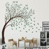 4 Sheets Green Tree Wall Decals Big Tree Wall Stickers Large DIY Peel and Stick Flying Leaves Wall Decor for Kids Bedroom Living Room Nursery Rooms