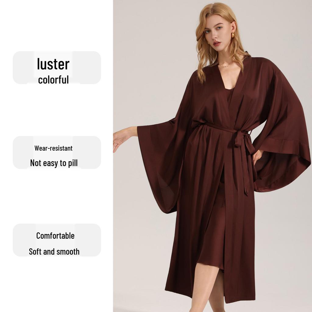 Elegant Women's Satin Chiffon Long Sleeve Nightgown Homewear