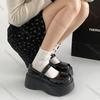 Comemore Retro Heightening Thick Bottom Loafers for Women Spring Autumn Casual Round Head High Heels Mary Janes Single Shoes