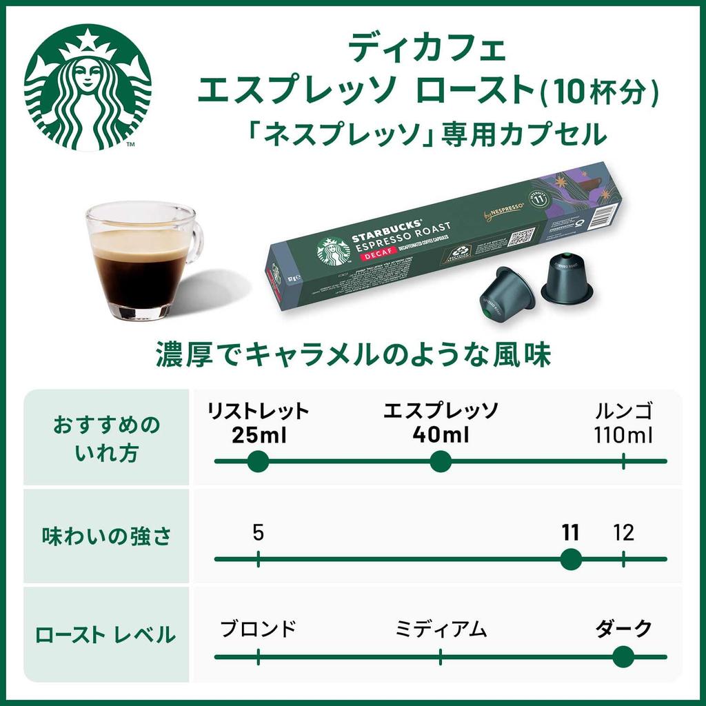 Starbucks Decaf Espresso Roast Nespresso Capsules (10 capsules x 2 boxes, 20 servings), Regular Coffee, Pods, Decaffeinated