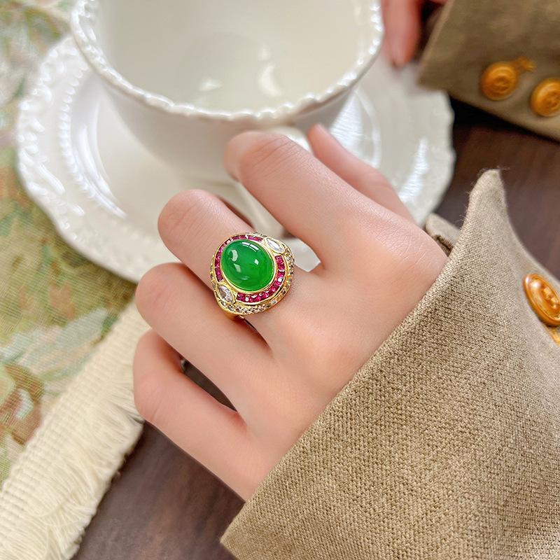 Jewelry Simulation Plain Corundum Chalcedony Retro Ring Main Stone 10 * 12