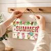Summer Themed Gifts Wooden Hanging Sign, Beach Theme Welcome Sign Front Door Decor with Coastal Home Decorations Rope, Colorful Hanger for Seasonal