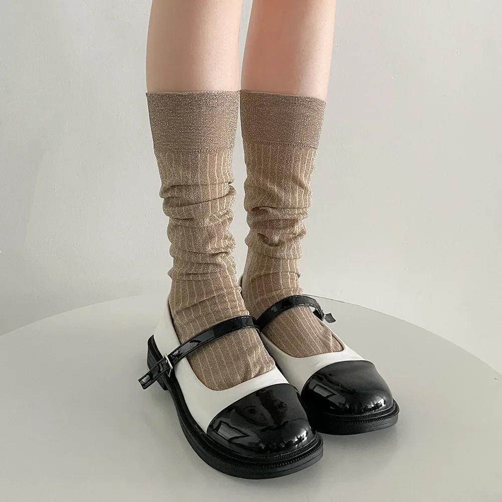 Chaussettes Longues Brillantes à Paillettes pour Femmes Bas d'Été Fins Amples Chaussettes Longues Or Argenté Vif Chaussettes Hautes en Soie Cadeaux de Noël EUR 35-39 gray