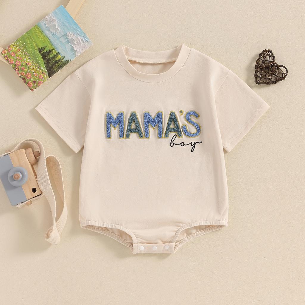 Baby Boy Romper Casual Letter Embroidery Round Neck Short Sleeve Jumpsuit Summer Clothes for Infant Newborn Toddler