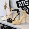 11cm Style Sexy Word with High Heel Sandals Women's Thin Heel Super High Heel Fashion Temperament Open Toe Sandals Versatile