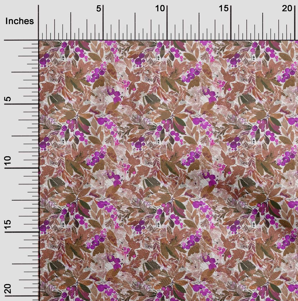 oneOone Cotton Flex Brown Fabric Leaves Fabric For Sewing Printed Craft Fabric By The Yard 40 Inch