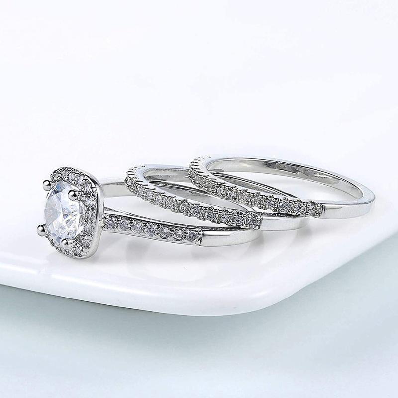 

CAOSHI Gorgeous Silver Color 3Pcs Set Rings for Women Sparkling Cubic Zirconia Accessories Delicate Female Engagement Jewelry 6