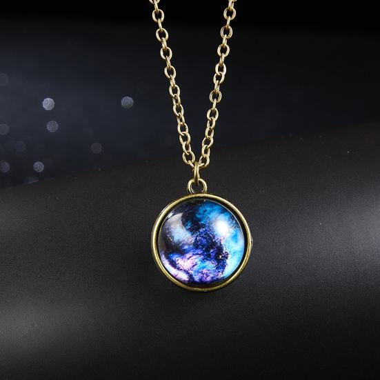 Yousheng Pendant Necklace Personality Double Sides Glow in The Dark Vintage Colorful Galaxy Glass Ball Necklace Jewelry Accessory