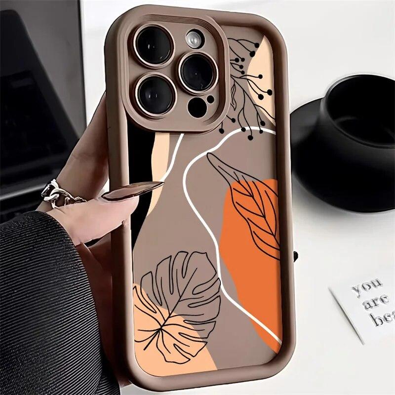 Abstract Plants Phone Case For iPhone 15 Pro Max Case iPhone 13 14 12 11 Pro Max X XR XS 7 8 Plus SE Candy Liquid Silicone Cover