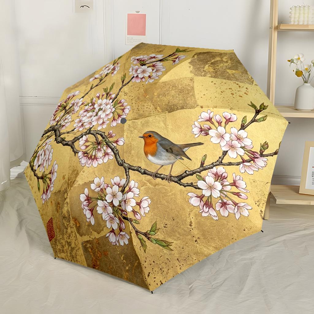 Floral Birds Mandala Design Outdoor Automatic Umbrella with 8-Rib Sturdy Construction for Outdoor Daily Use Compact Folding Umbrella