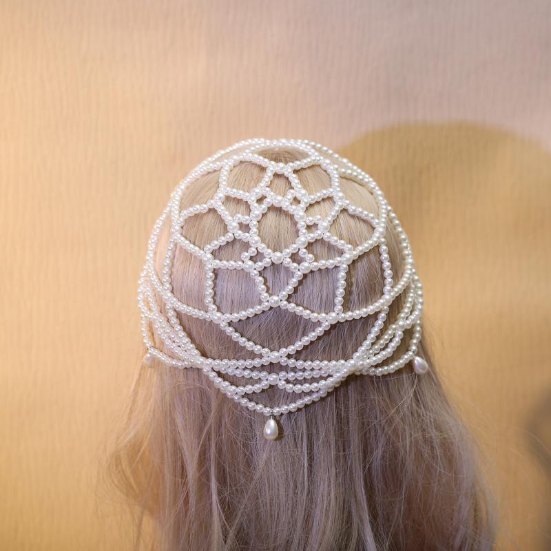 Modische Netz-Haaraccessoires Komplett Handgefertigt Perlen-Hutkette Braut-Kopfschmuck Quaste Modische Haarkette