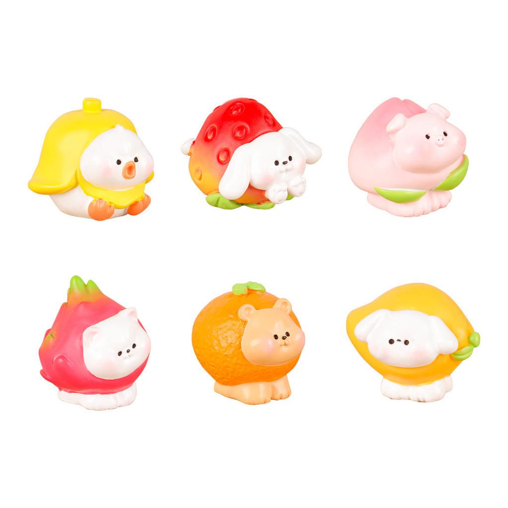 6Pcs/set Cartoon Fruit Animal Doll Miniatures Resin Ornaments Fairy Garden Decoration Moss Terrarium Micro Landscape