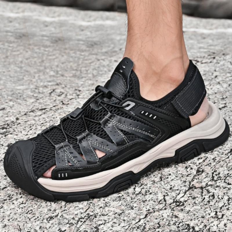 

Outdoor Walking Sandals Antiskid Hiking Trekking Summer Pu Leather Sandal Non-Slip 2026 Design Flat Designer Shoes Zapatillas 45 чорний
