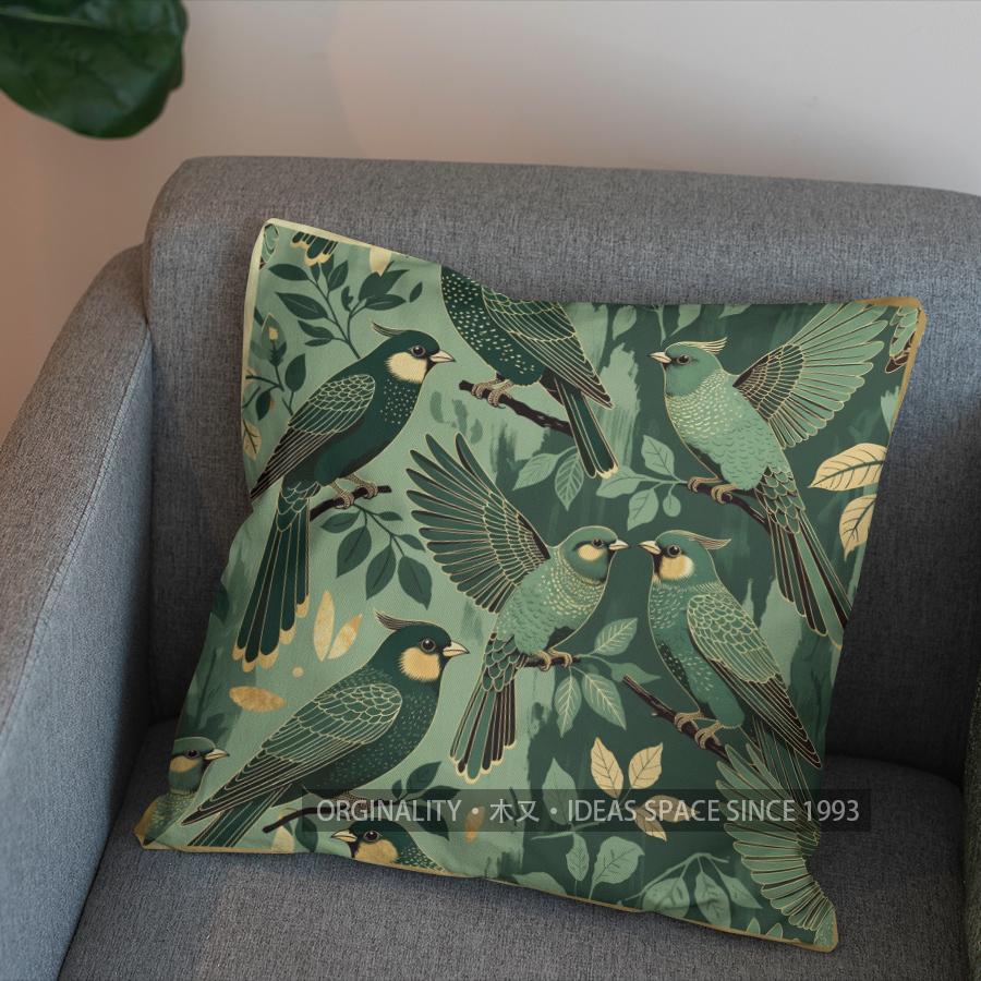 2D Exquisite Birds Pattern Decorative Pillow Cover Pattern Cushion Cover Suitable For Sofa Bedroom Car Pillow Cover