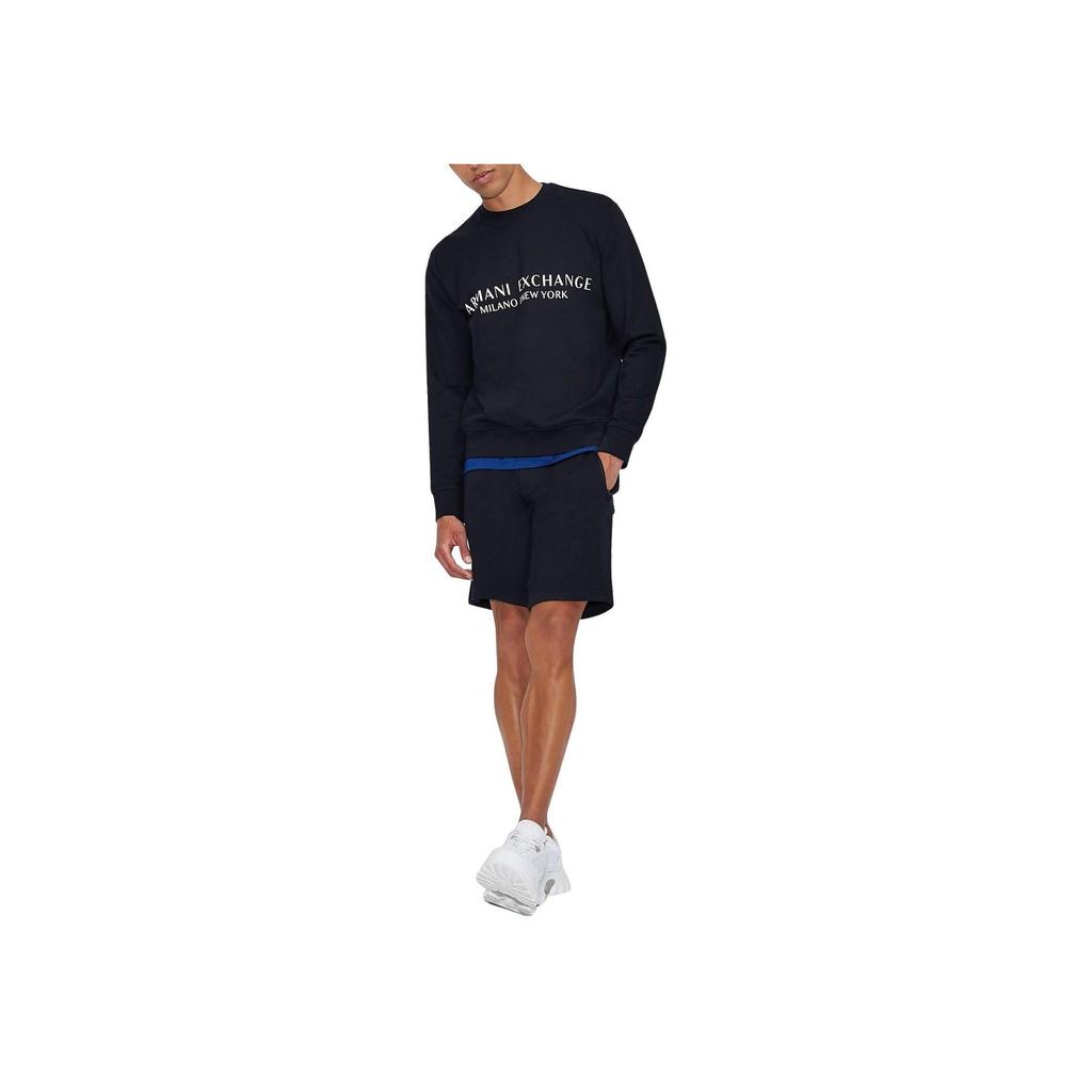 Armani Exchange FW22 Letter Print Crew Neck Pullover Sweatshirt Men sweatshirt Navy-Blue 8NZM88-ZJKRZ-1510