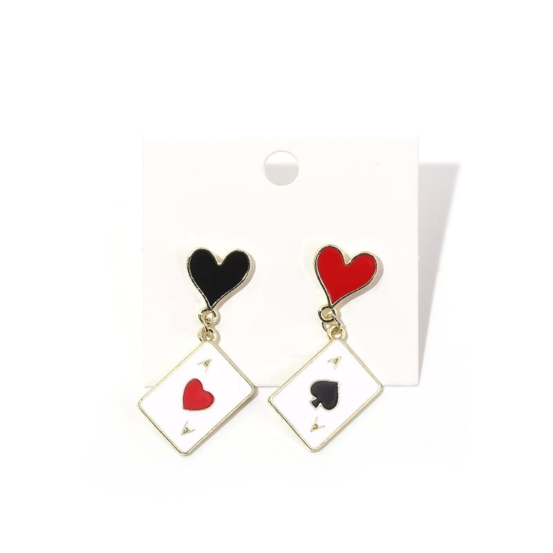 2 Pairs Trendy Clock Poker Card Drop Earrings Asymmetric Ear Accessories Stylish Earwear for Festivals and Gatherings